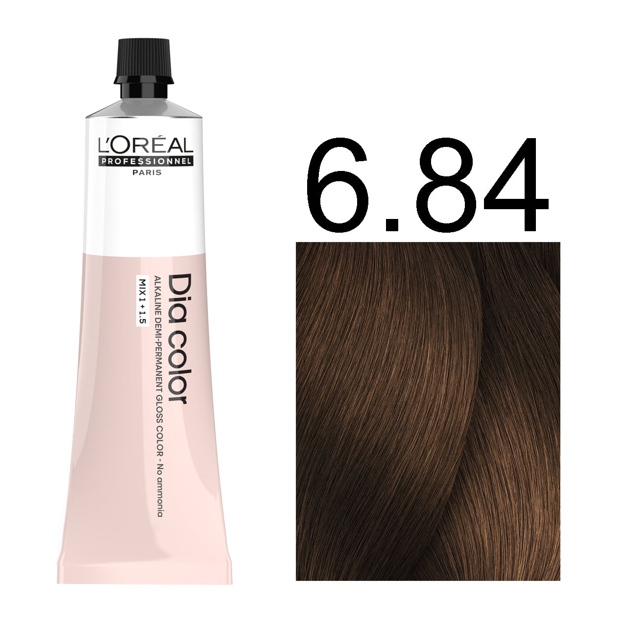 L'Oréal Professionnel Dia Color professional hair dye in shade 6.84 Dark Mocha Copper Blonde, 60ML tube, ammonia-free permanent color for rich coffee-copper blonde results