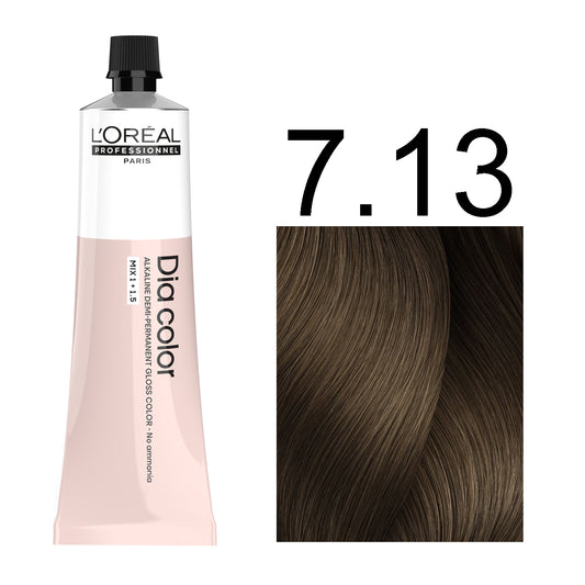 L'Oréal Professionnel Dia Color professional hair dye in shade 7.13 Beige Blonde, 60ML tube, ammonia-free permanent color for neutral beige blonde results