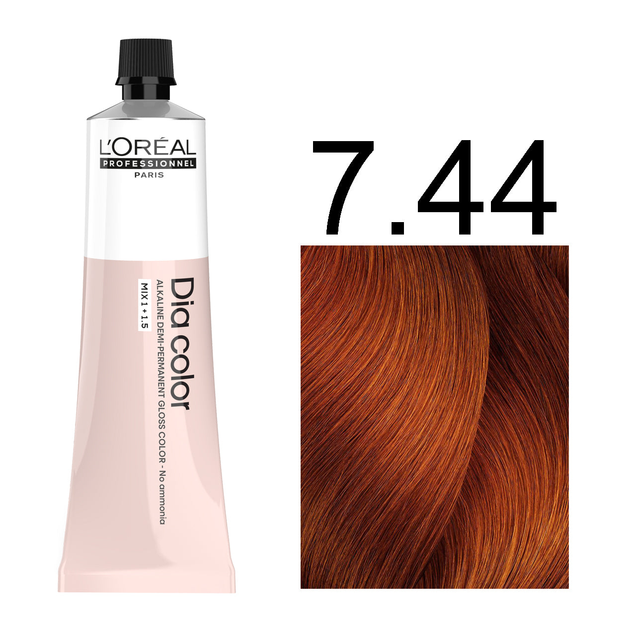 L'Oréal Professionnel Dia Color professional hair dye in shade 7.44 Deep Copper Blonde, 60ML tube, ammonia-free permanent color for intense copper blonde results