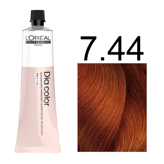 L'Oréal Professionnel Dia Color professional hair dye in shade 7.44 Deep Copper Blonde, 60ML tube, ammonia-free permanent color for intense copper blonde results