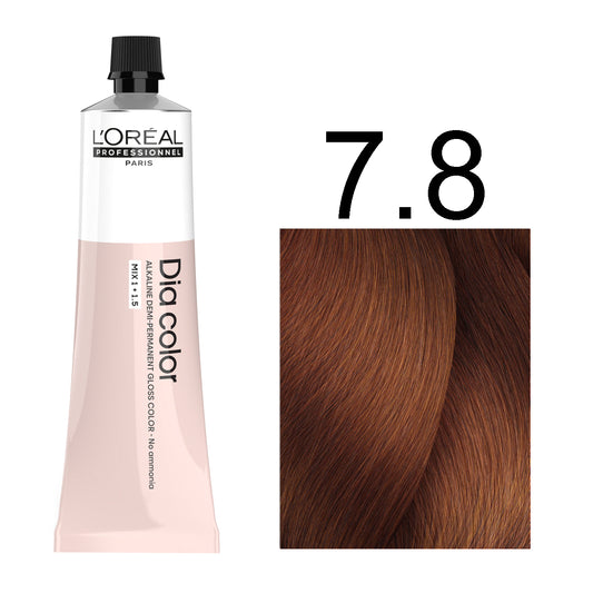 L'Oréal Professionnel Dia Color professional hair dye in shade 7.8 Mocha Blonde, 60ML tube, ammonia-free permanent color for rich coffee-toned blonde results