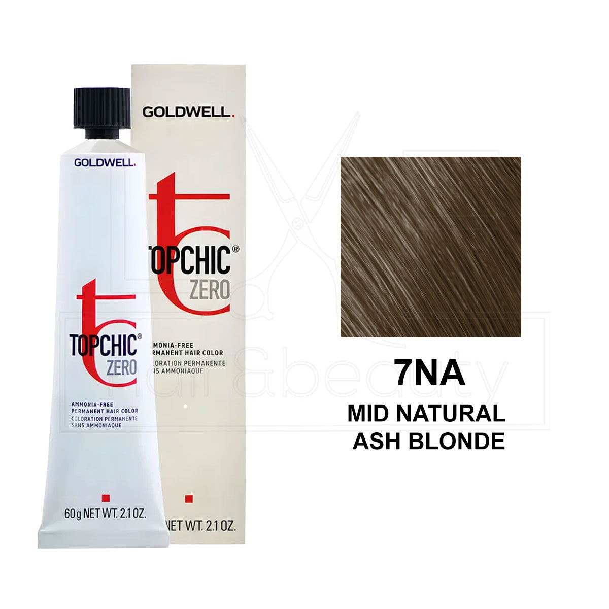 Topchic Zero Ammonia-Free Permanent Hair Color 7NA Mid Natural Ash Blonde 60ML