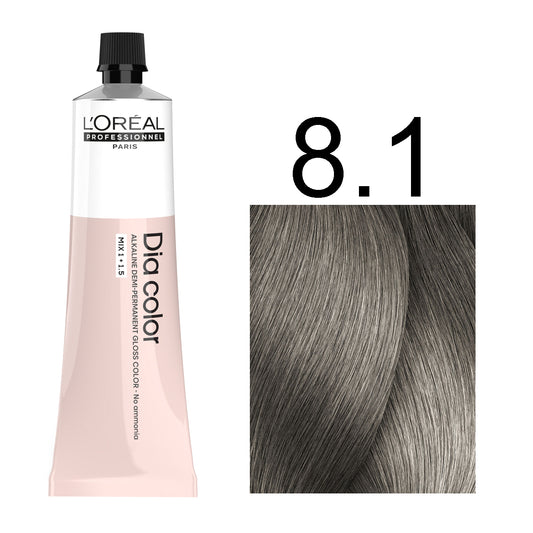 L'Oréal Professionnel Dia Color professional hair dye in shade 8.1 Light Ash Blonde, 60ML tube, ammonia-free permanent color for cool light blonde results