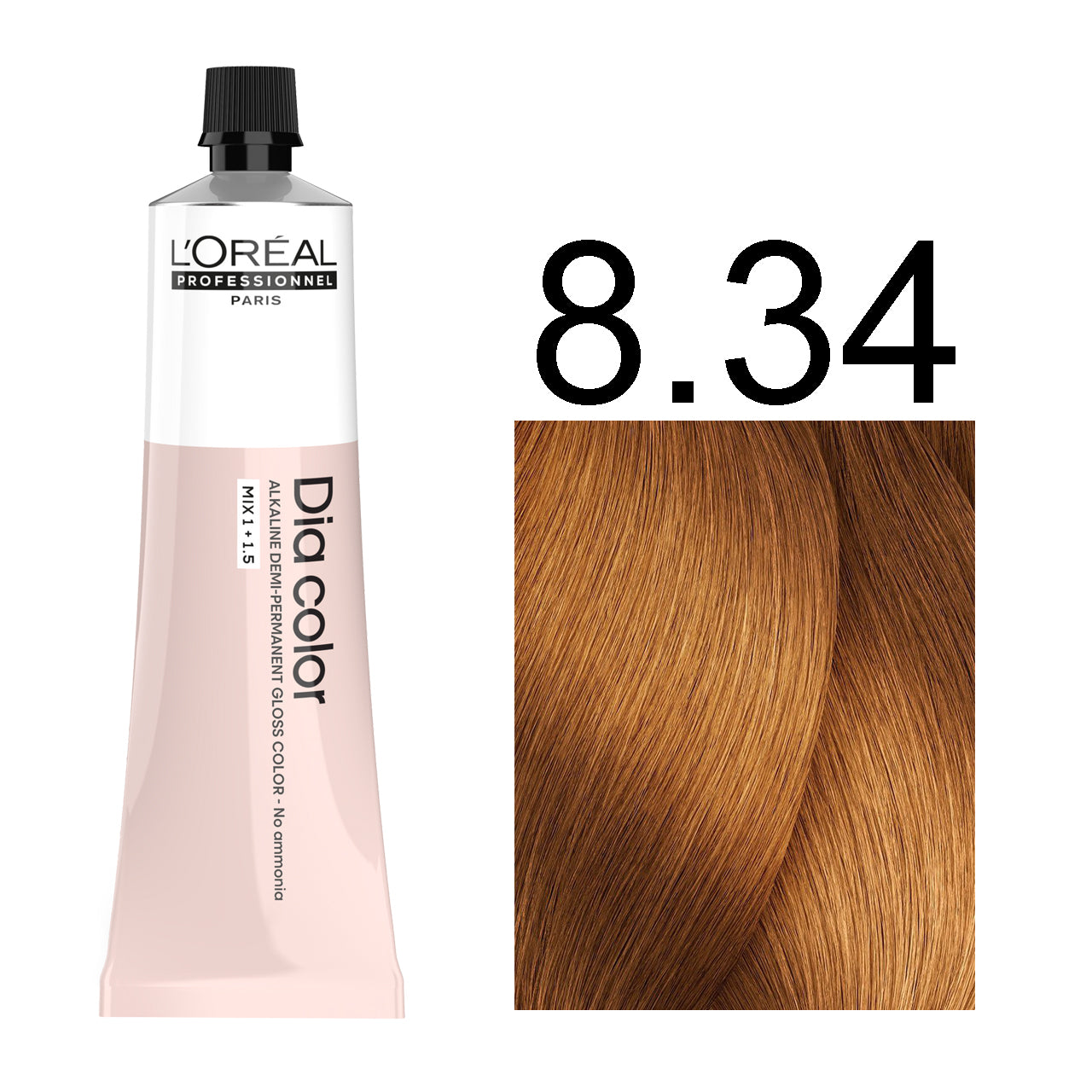 L'Oréal Professionnel Dia Color professional hair dye in shade 8.34 Light Golden Copper Blonde, 60ML tube, ammonia-free permanent color for warm copper-gold blonde results