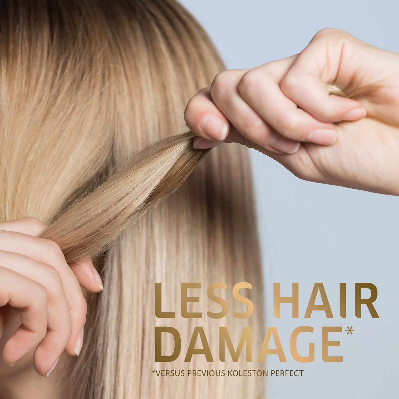Wella Koleston Perfect ME+ hair color featuring less damage technology demonstrated on smooth blonde hair, comparing improved formula versus previous Koleston Perfect