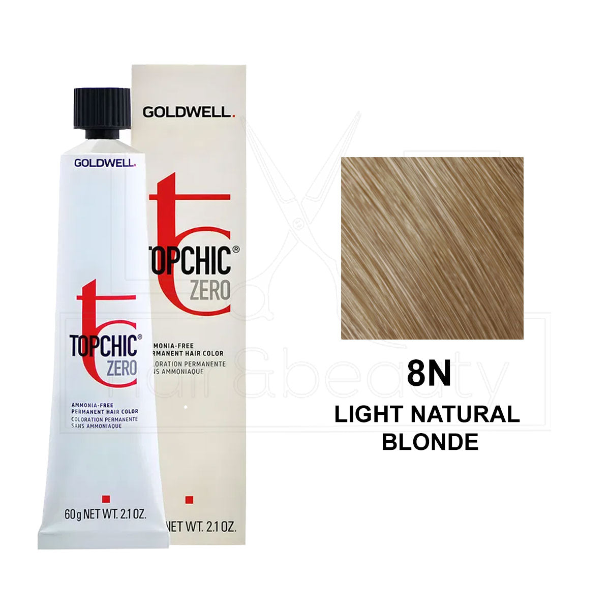 Topchic Zero Ammonia-Free Permanent Hair Color 8N Light Natural Blonde 60ML
