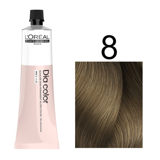 L'Oréal Professionnel Dia Color professional hair dye in shade 8 Light Blonde, 60ML tube, ammonia-free permanent color for bright blonde results