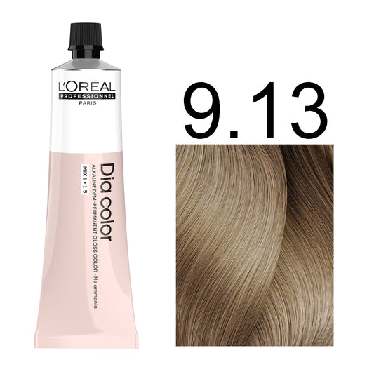 L'Oréal Professionnel Dia Color professional hair dye in shade 9.13 Very Light Beige Blonde, 60ML tube, ammonia-free permanent color for ultra-light beige blonde results