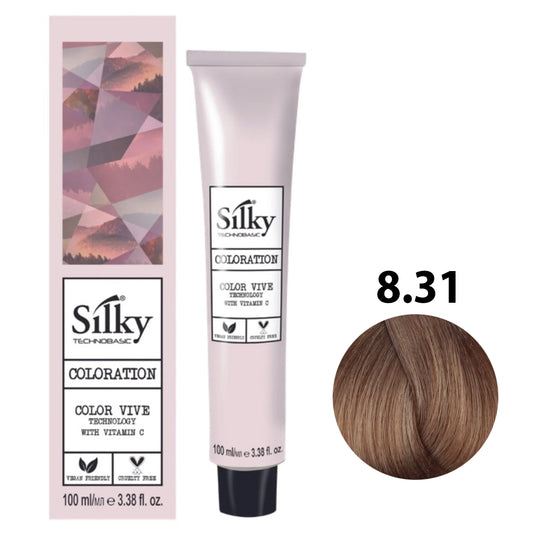 Applying SILKY COLOUR 8.31 - LIGHT GOLDEN ASH BLONDE to hair