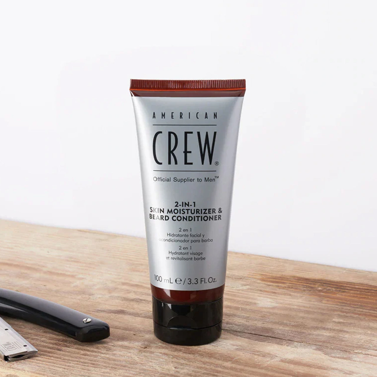 Close-up of American Crew 2-in-1 Beard Conditioner, ideal for conditioning and detangling beards.