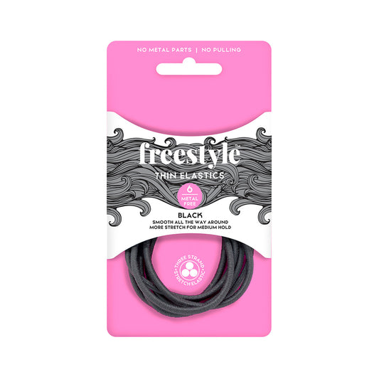 Freestyle Thin Elastics Metal Free Black 6Pc