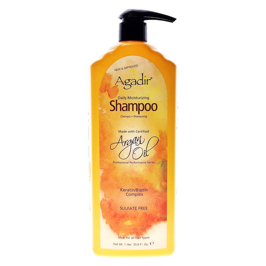 Front view of the Agadir Argan Oil Daily Moisturizing Shampoo 1L bottle with label facing forward.
