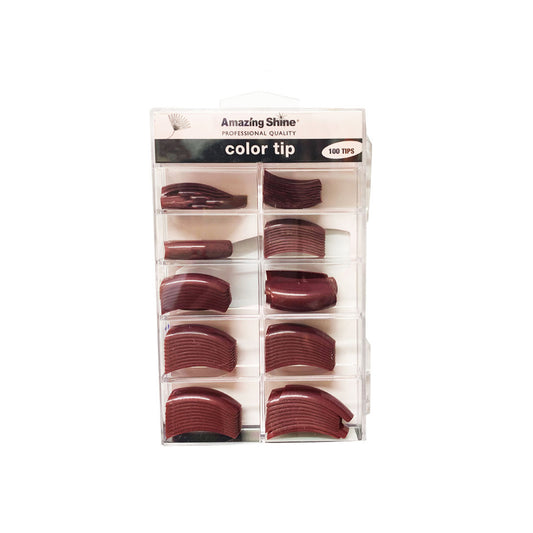 Front view of the Amazing Shine Coloured Nail Tips Coffee 100pk packaging with nail tips displayed.