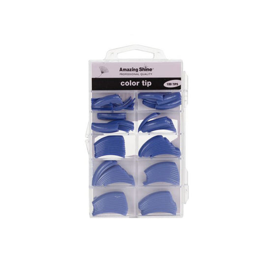 Front view of the Amazing Shine Coloured Nail Tips Metallic Purple 100pk packaging with nail tips displayed.