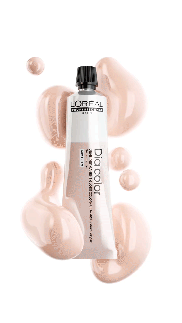 L'Oréal Professionnel Dia Color professional hair color tube, ammonia-free permanent hair dye in sleek silver and black packaging