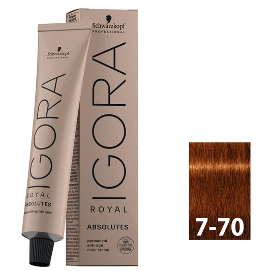 Medium blonde copper hair after using SCHWARZKOPF IGORA ROYAL ABSOLUTES 7-70