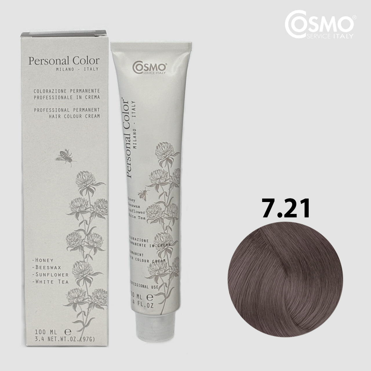 PERSONAL COLOR 7.21 - ASH VIOLET BLOND Hair Dye 100ml bottle front view