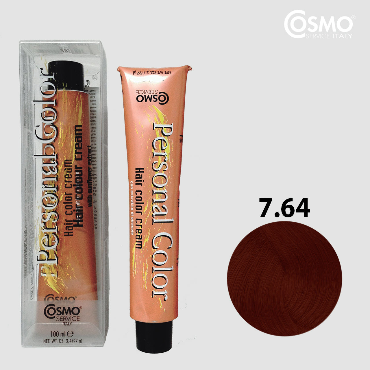 PERSONAL COLOR 7.64 - AUBURN RED BLOND Hair Dye 100ml bottle front view