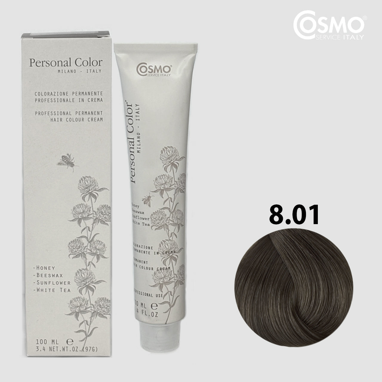 PERSONAL COLOR 8.01 - ASH NATURAL LIGHT BLOND Hair Dye 100ml bottle front view