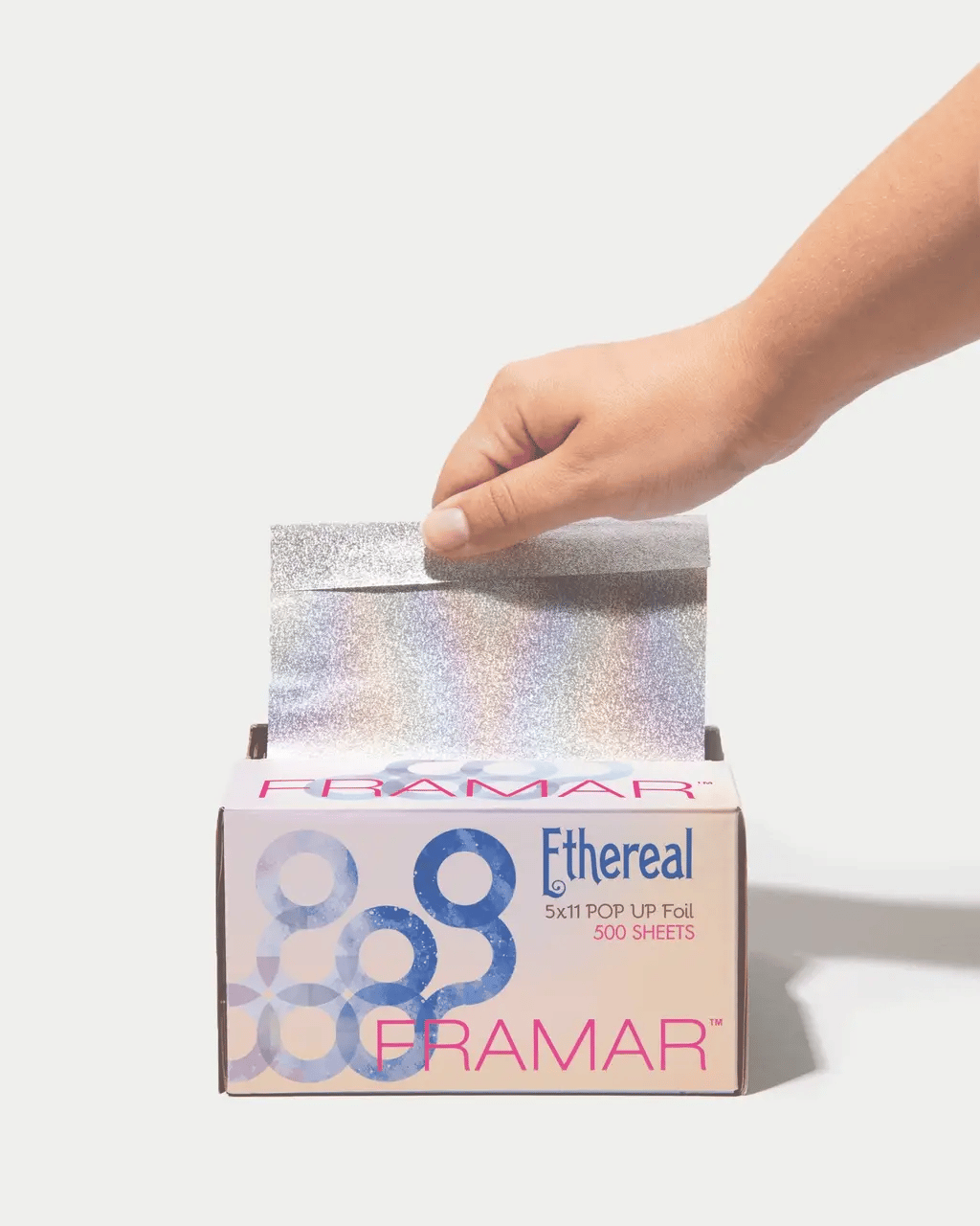 Framar Ethereal Pop Up Foils 5x11 inch professional hair foil sheets, 500 count box, silver metallic finish for hair coloring and highlighting