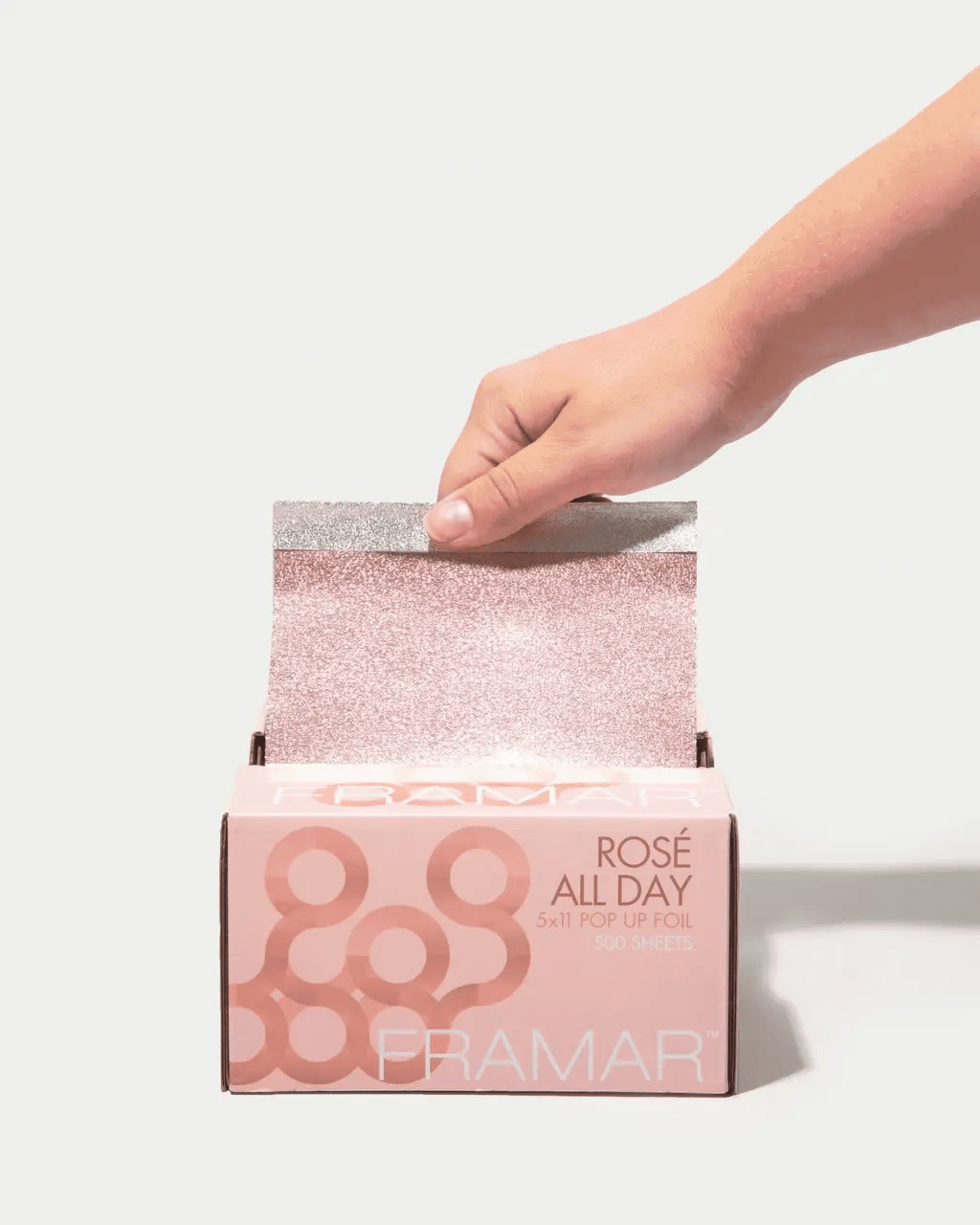Framar Rosé All Day Pop Up Hair Foils 5x11 500 sheets professional rose gold highlighting foils box
