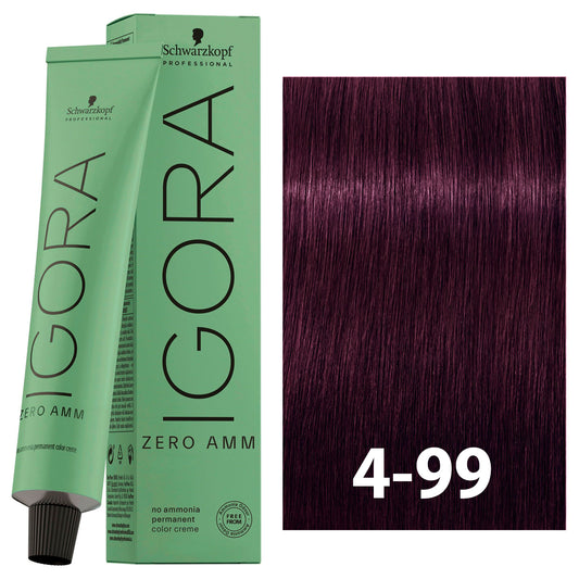 SCHWARZKOPF IGORA ZERO AMMONIA 4-99 60ML bottle with packaging