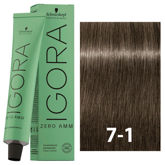SCHWARZKOPF IGORA ZERO AMMONIA 7-1 60ML bottle with packaging