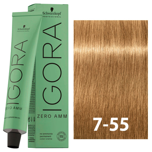 SCHWARZKOPF IGORA ZERO AMMONIA 7-55 60ML bottle with packaging
