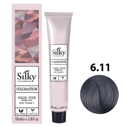 SILKY COLOR 6.11 - DARK INTENSE ASH BLONDE Hair Dye 100ml bottle front view