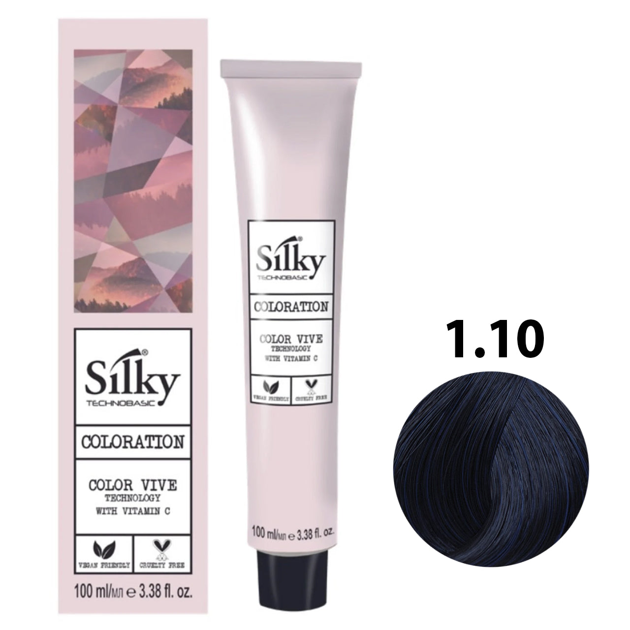 SILKY COLOUR 1.10 - BLUE BLACK Hair Dye 100ml bottle front view