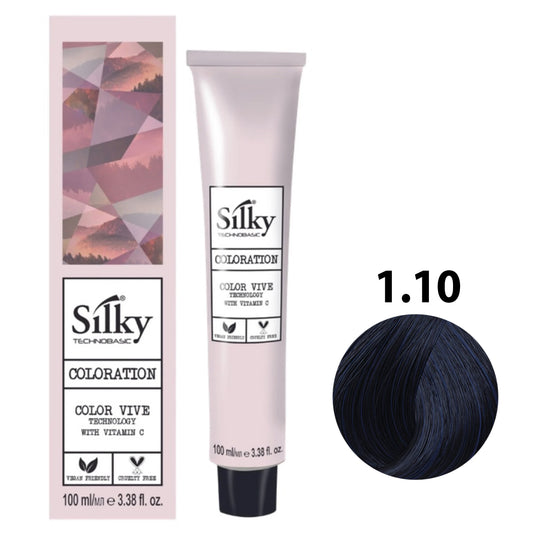 SILKY COLOUR 1.10 - BLUE BLACK Hair Dye 100ml bottle front view