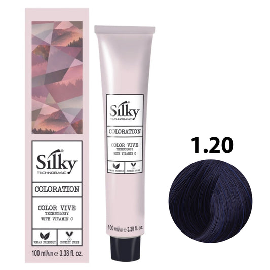 SILKY COLOUR 1.20 - VIOLET BLACK Hair Dye 100ml bottle front view