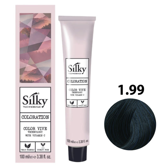SILKY COLOUR 1.99 - GREEN BLACK Hair Dye 100ml bottle front view