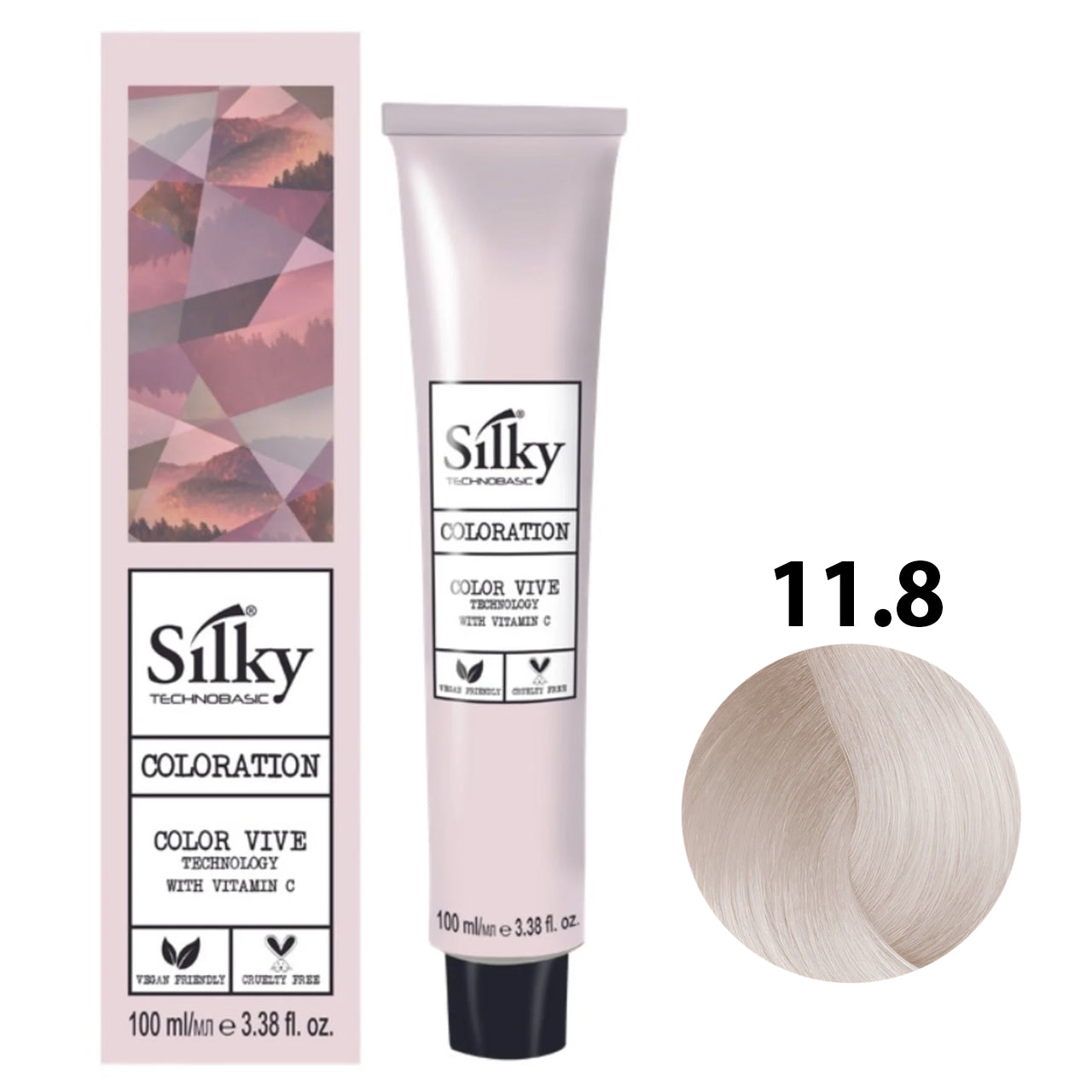 SILKY COLOUR 11.8 - ULTRALIGHT INTENSE PEARL BLONDE Hair Dye 100ml bottle front view