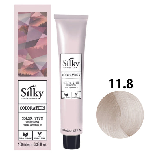 SILKY COLOUR 11.8 - ULTRALIGHT INTENSE PEARL BLONDE Hair Dye 100ml bottle front view