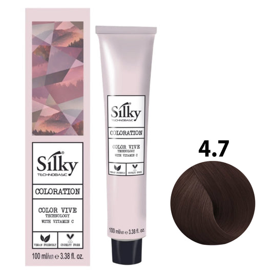 SILKY COLOUR 4.7 - CHESTNUT BROWN Hair Dye 100ml bottle front view