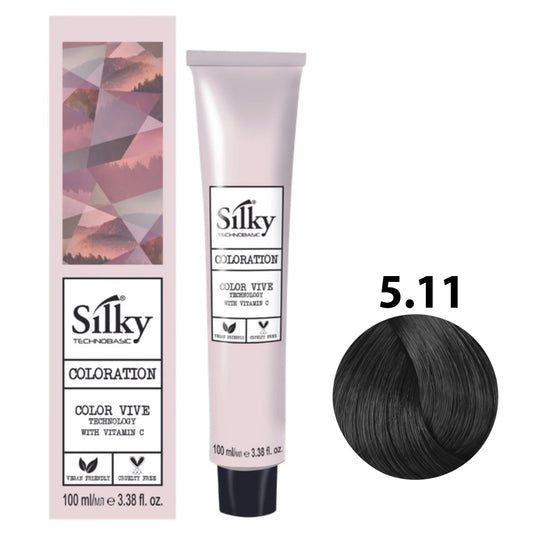 SILKY COLOUR 5.11 - LIGHT INTENSE ASH BROWN Hair Dye 100ml bottle front view