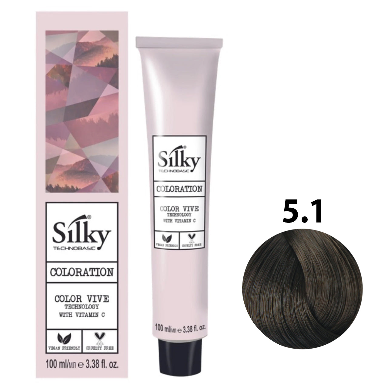 SILKY COLOUR 5.1 - LIGHT ASH BROWN Hair Dye 100ml bottle front view