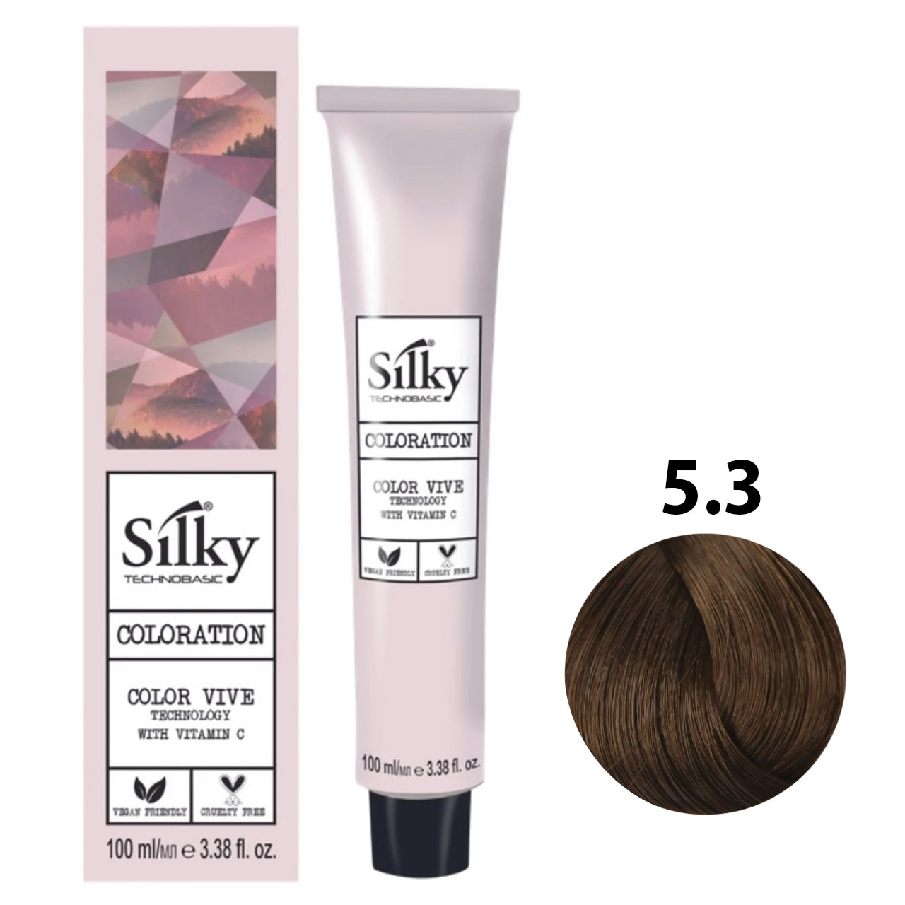 SILKY COLOUR 5.3 - LIGHT GOLDEN BROWN Hair Dye 100ml bottle front view