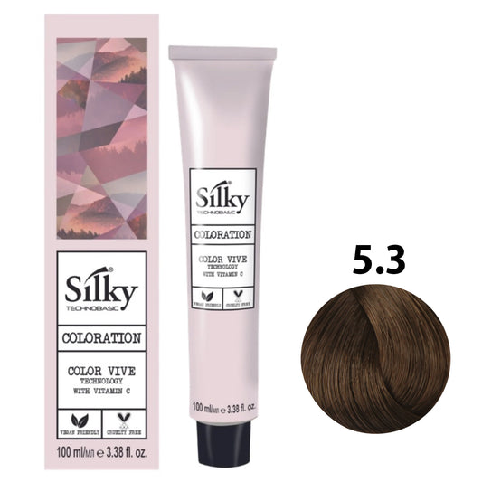 SILKY COLOUR 5.3 - LIGHT GOLDEN BROWN Hair Dye 100ml bottle front view