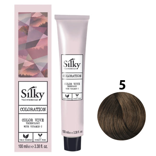 SILKY COLOUR 5 - LIGHT BROWN Hair Dye 100ml bottle front view