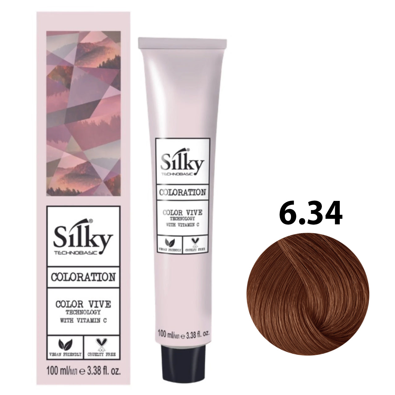 SILKY COLOUR 6.34 - DARK GOLDEN COPPER BLONDE 100ML bottle front view