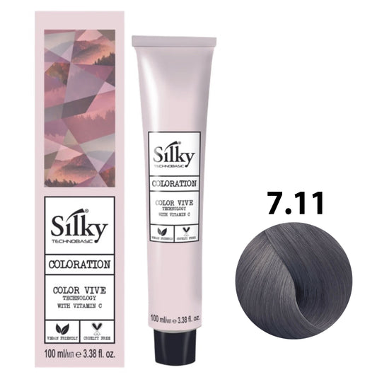 SILKY COLOUR 7.11 - INTENSE ASH BLONDE 100ML bottle front view