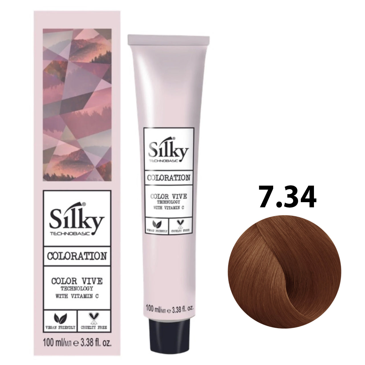 SILKY COLOUR 7.34 - GOLDEN COPPER BLONDE 100ML bottle front view