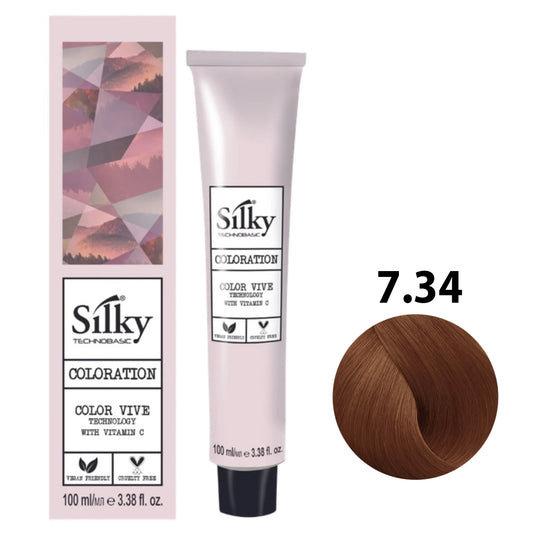 SILKY COLOUR 7.34 - GOLDEN COPPER BLONDE 100ML bottle front view