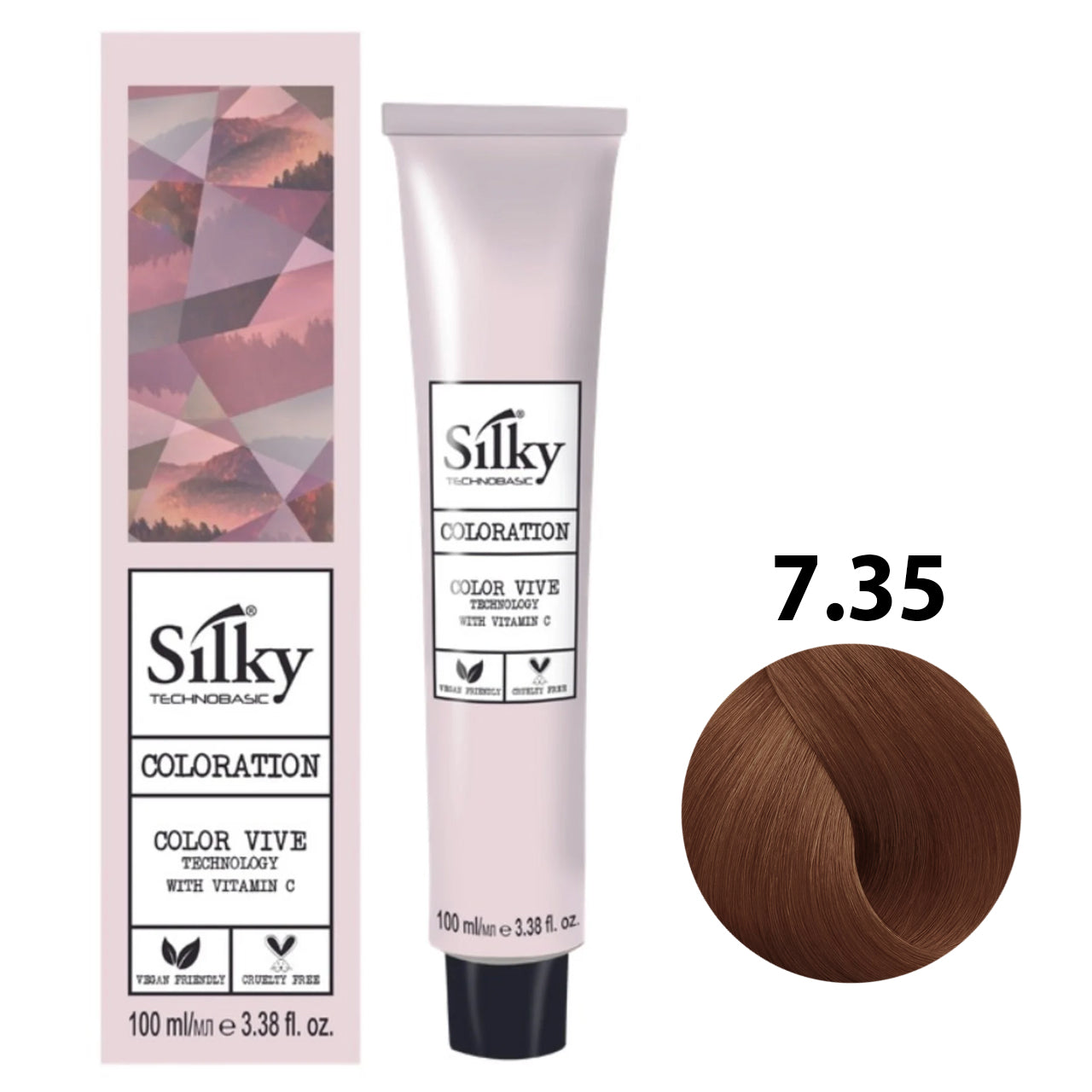SILKY COLOUR 7.35 - GOLDEN MAHOGANY BLONDE 100ML bottle front view