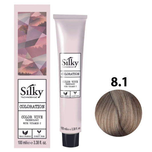 SILKY COLOUR 8.1 - LIGHT ASH BLONDE 100ML bottle front view