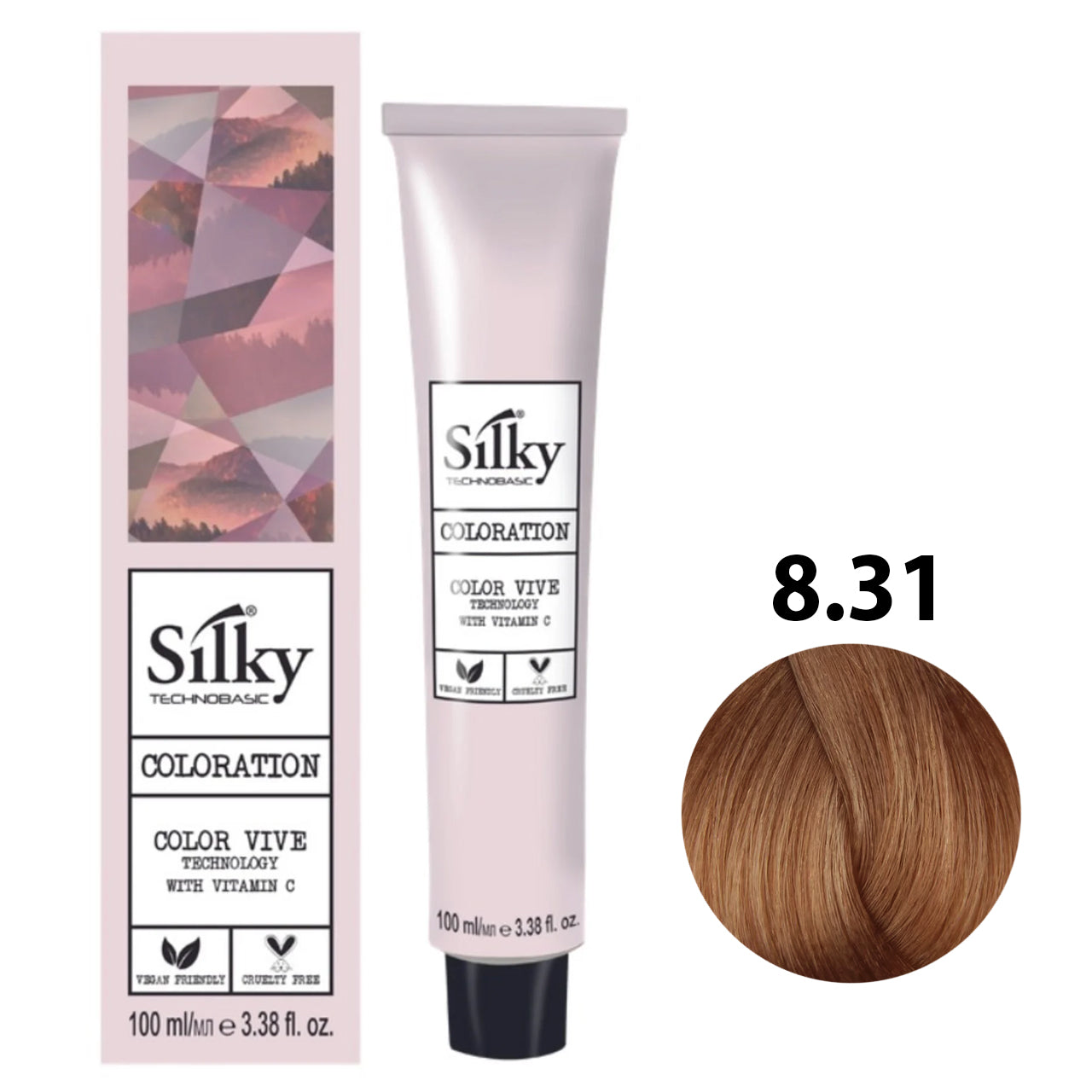 SILKY COLOUR 8.34 - LIGHT GOLDEN COPPER BLONDE 100ML bottle front view