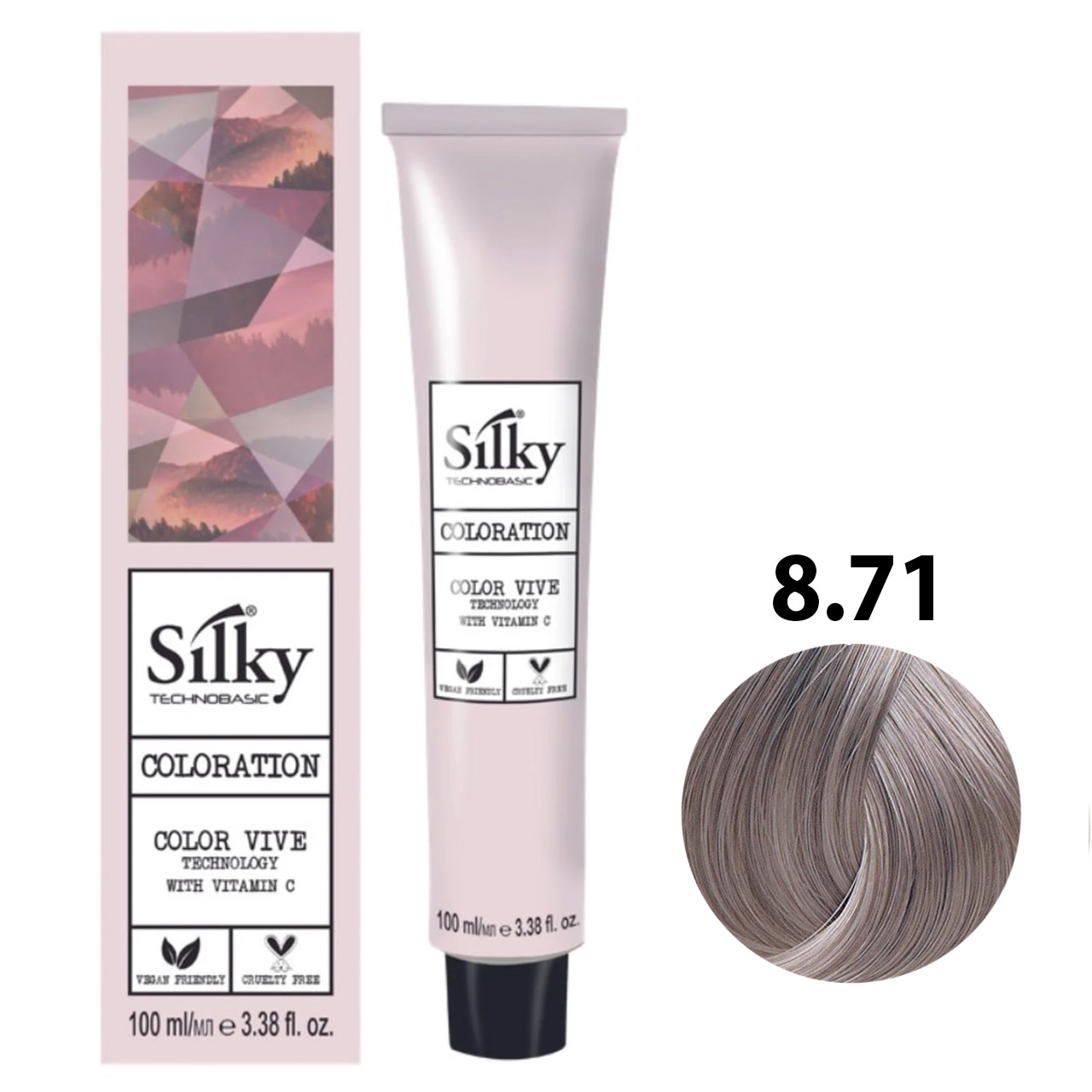 SILKY COLOUR 8.71 - LIGHT ASH BROWN BLONDE 100ML bottle front view