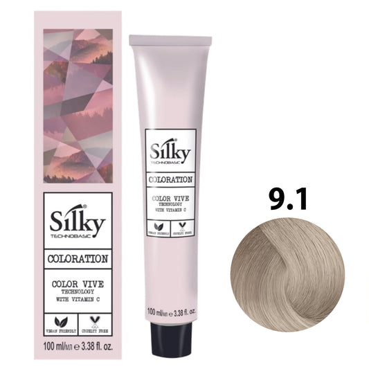 SILKY COLOUR 9.1 - VERY LIGHT ASH BLONDE 100ML bottle front view